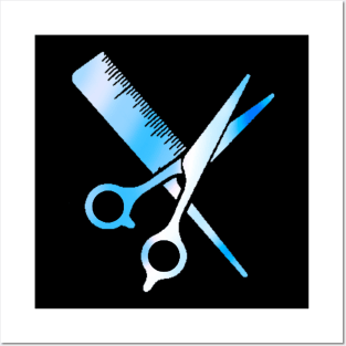 Blue Hairdresser Scissors And Comb Posters and Art